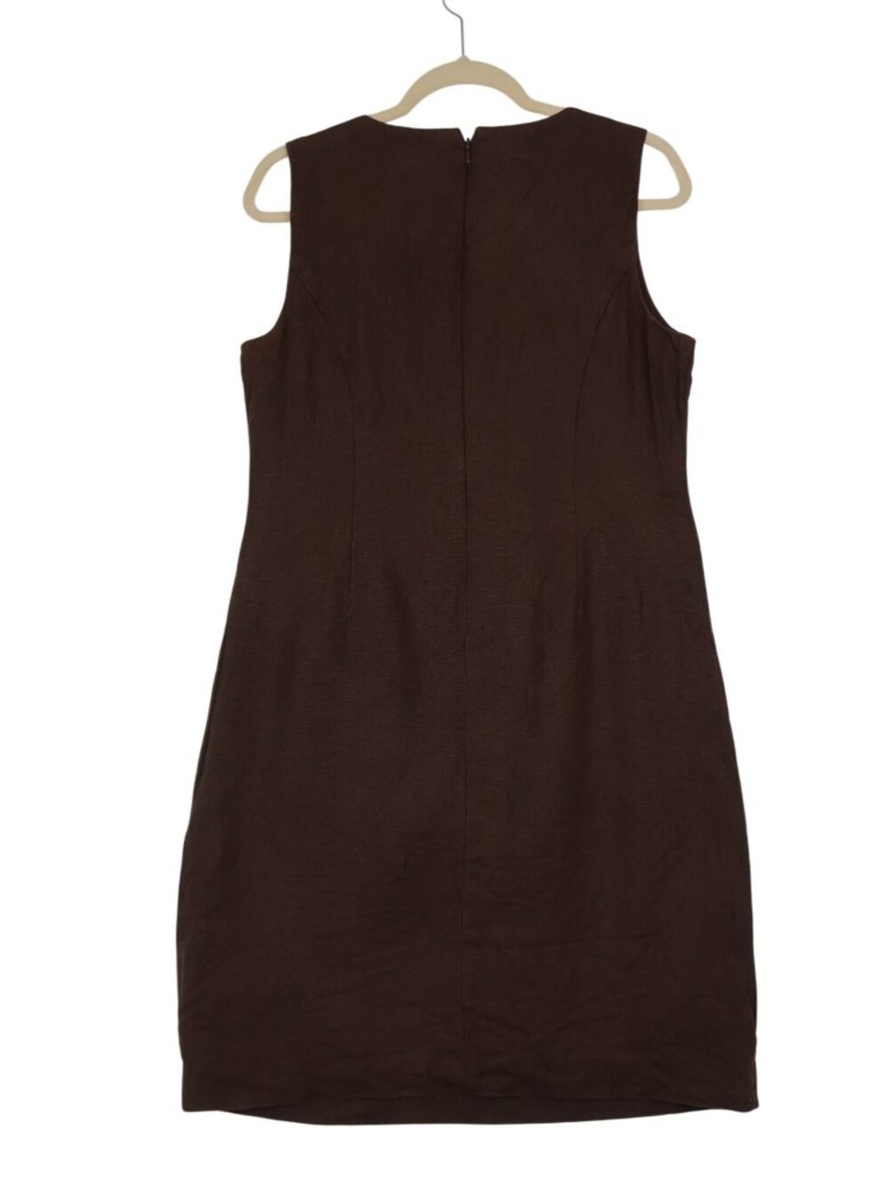 Talbots 8 Brown Embroidered Sheath Dress Sleeveless Linen - Picture 8 of 9